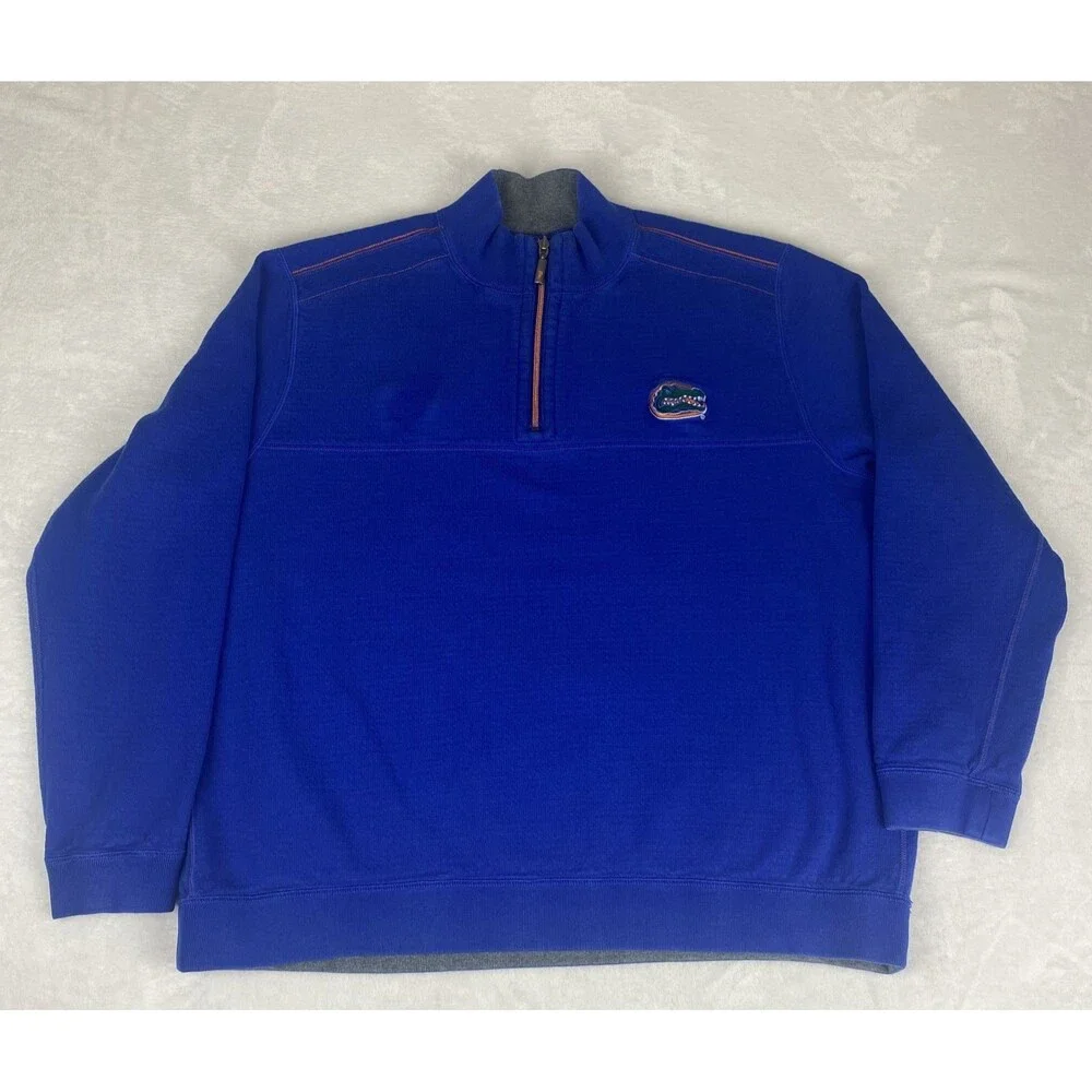 Tommy Bahama Florida Gators Reversible Sweater Mens XXL 2XL Blue Logo 1/4 Zip